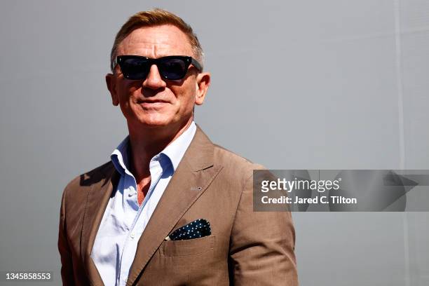 Actor Daniel Craig attends pre-race ceremonies prior to the NASCAR Cup Series Bank of America ROVAL 400 at Charlotte Motor Speedway on October 10,...