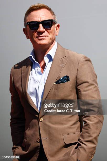 Actor Daniel Craig attends pre-race ceremonies prior to the NASCAR Cup Series Bank of America ROVAL 400 at Charlotte Motor Speedway on October 10,...