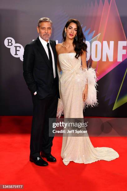 George Clooney and Amal Clooney attend "The Tender Bar" Premiere during the 65th BFI London Film Festival at The Royal Festival Hall on October 10,...