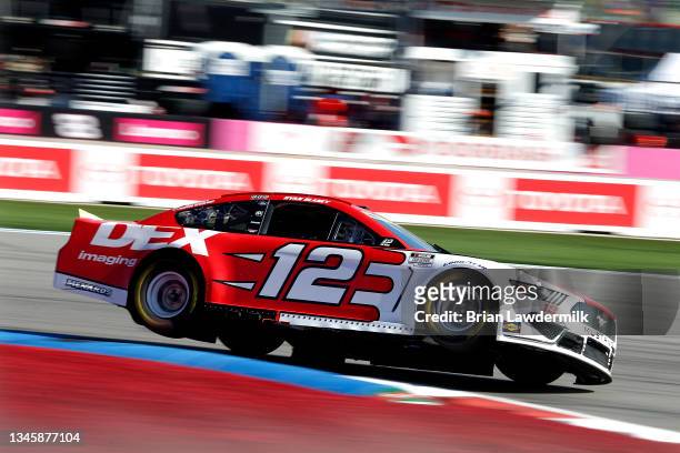 Ryan Blaney, driver of the DEX Imaging Ford, drives during the NASCAR Cup Series Bank of America ROVAL 400 at Charlotte Motor Speedway on October 10,...