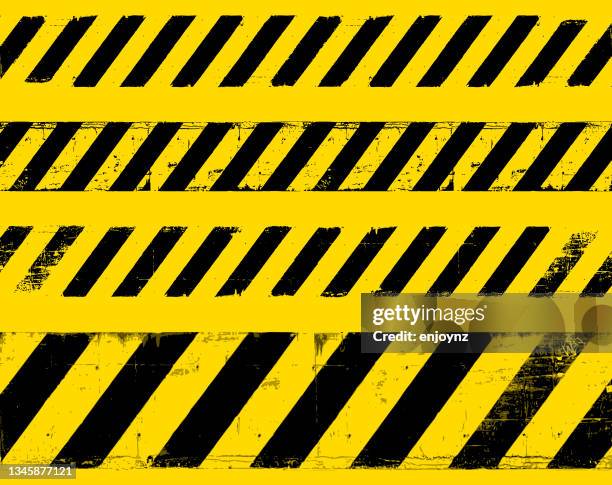 ilustrações de stock, clip art, desenhos animados e ícones de yellow grunge warning sign lines symbol - construir