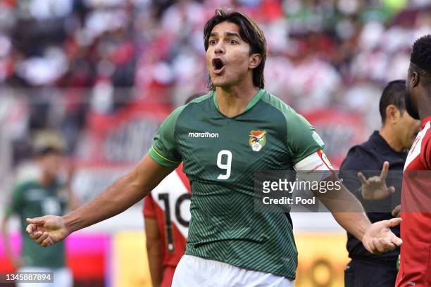 Marcelo Moreno Martins of Bolivia reacts during a match between Bolivia and Peru as part of South American Qualifiers for Qatar 2022 at Estadio...