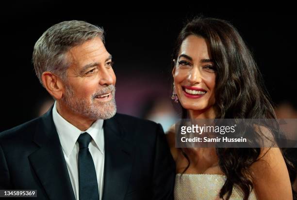 George Clooney and Amal Clooney attend "The Tender Bar" Premiere during the 65th BFI London Film Festival at The Royal Festival Hall on October 10,...