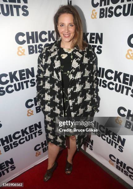 Jessie Mueller poses at the opening night of the new play "Chicken & Biscuits" on Broadway at The Circle in the Square Theatre on October 10, 2021 in...