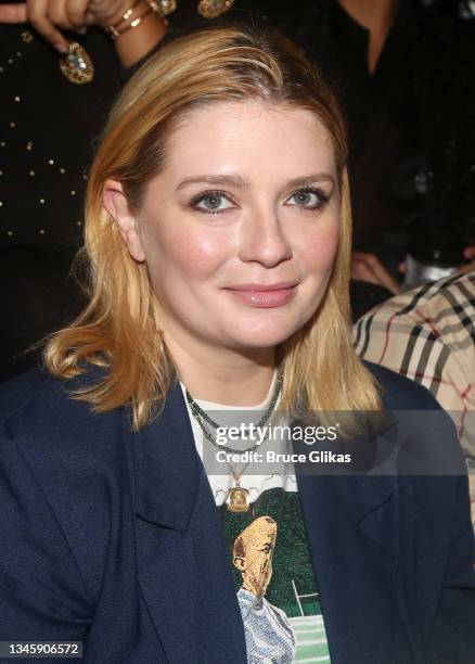 Mischa Barton poses at the opening night of the new play "Chicken & Biscuits" on Broadway at The Circle in the Square Theatre on October 10, 2021 in...