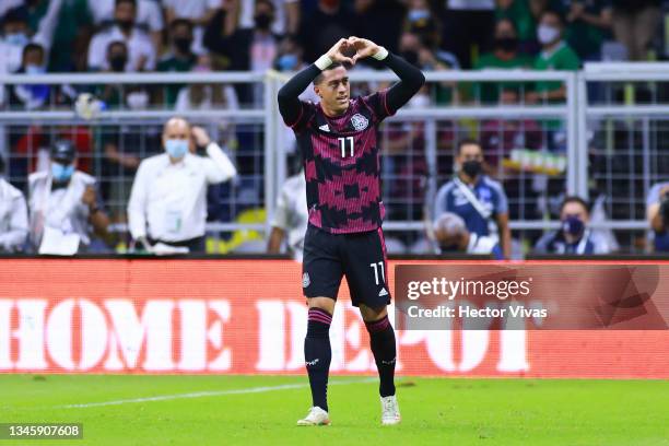 Rogelio Funes Mori of Mexico celebrates after scoring the second goal of his team during the match between Mexico and Honduras as part of the...