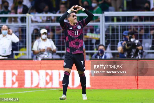 Rogelio Funes Mori of Mexico celebrates after scoring the second goal of his team during the match between Mexico and Honduras as part of the...