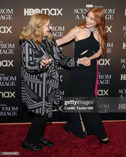 Marilyn Herst and Jessica Chastain attend the finale screening of HBO's "Scenes From a Marriage" at Museum of Modern Art on October 10, 2021 in New...