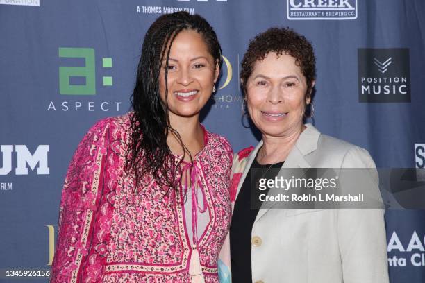Musician Kori Withers and mother Marcia Withers attend the Premiere of "Scrum" at Laemmle Newhall on October 10, 2021 in Santa Clarita, California.