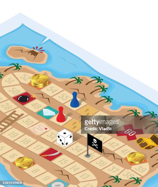board game treasure island map pirate adventure quest for gold chest - treasure hunt stock illustrations