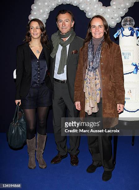Christophe Malavoy , his wife Isabelle and his daughter Camille poses for the premiere of 'Mamma Mia!' - Paris Premiere at Theatre Mogador on October...