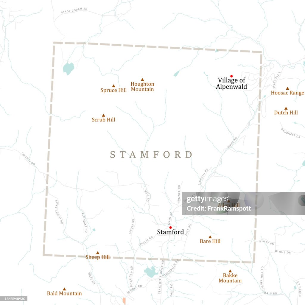 VT Bennington Stamford Vector Road Map