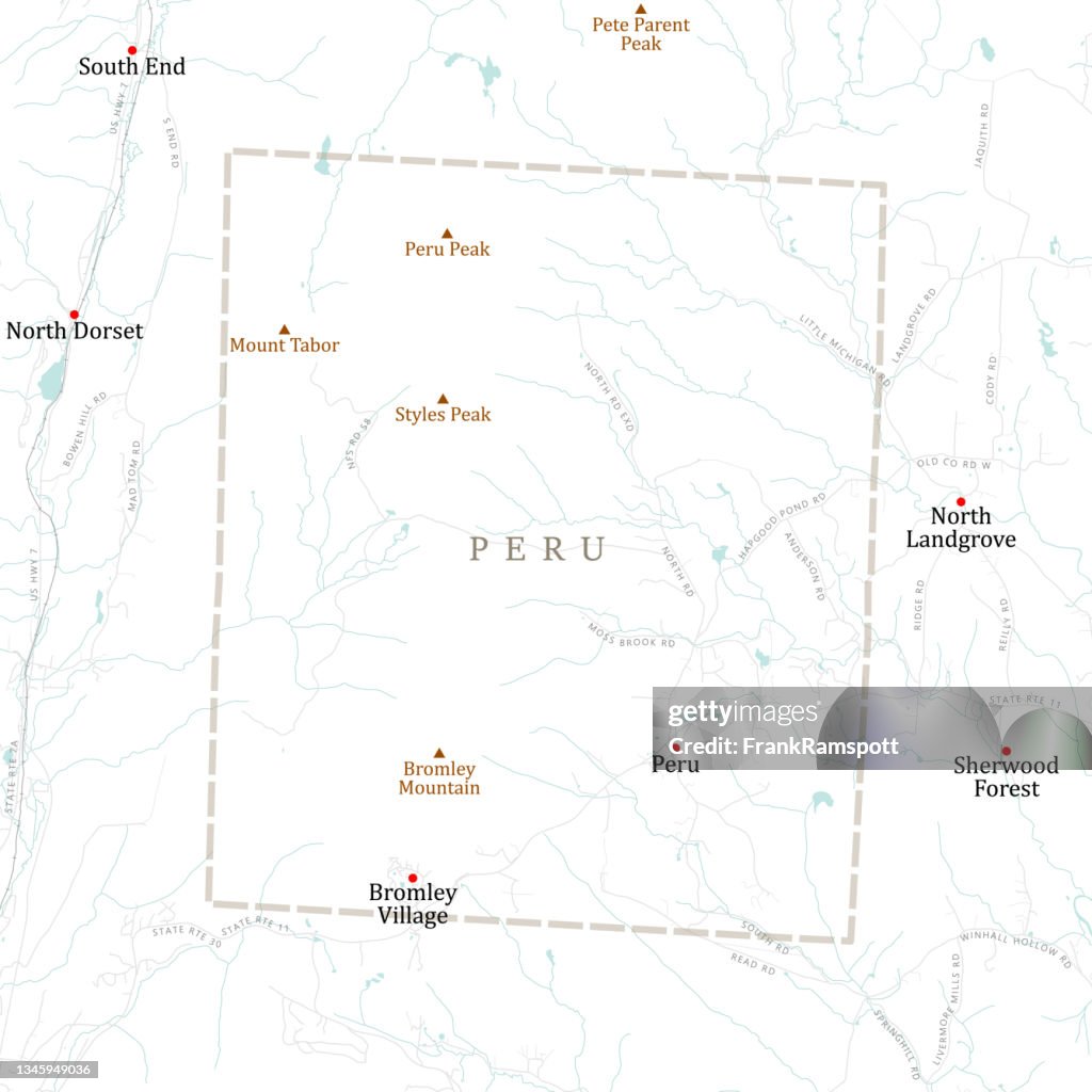 VT Bennington Peru Vector Road Map