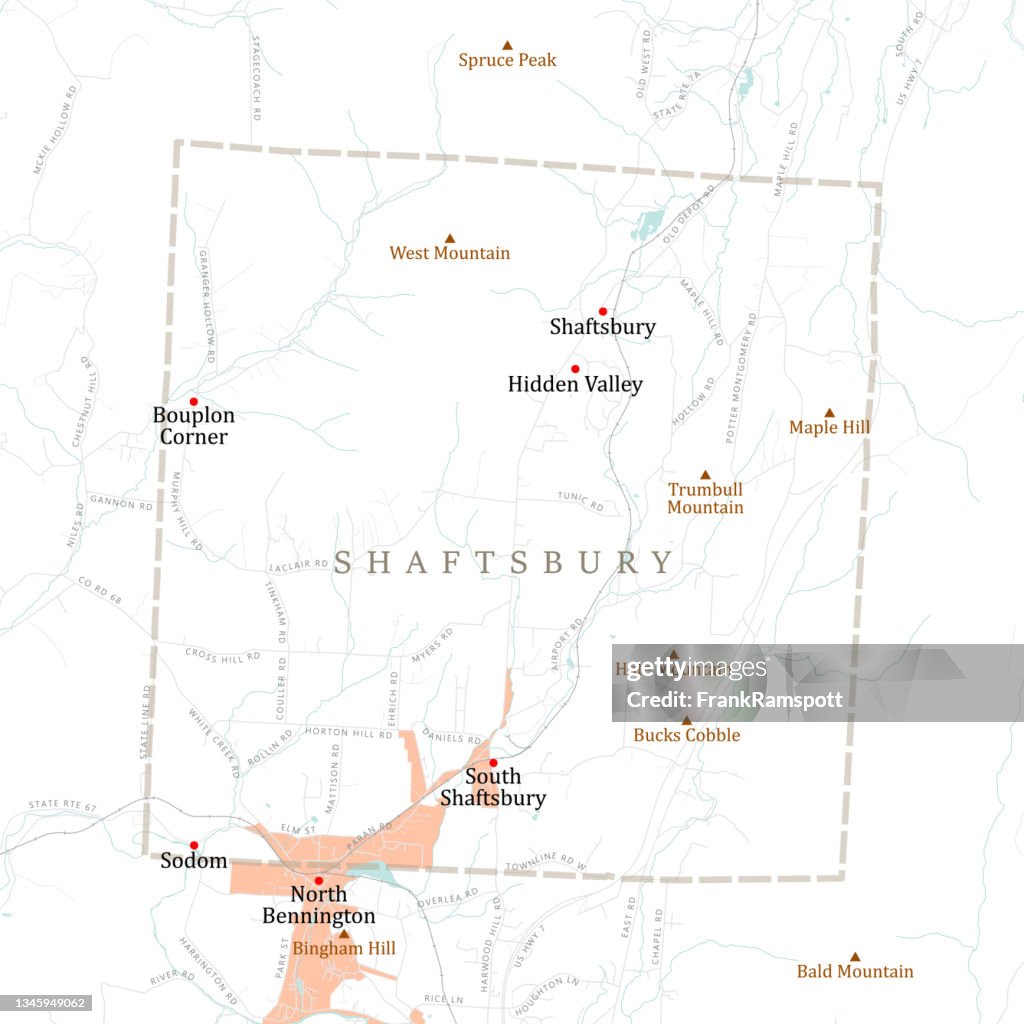 VT Bennington Shaftsbury Vector Road Map