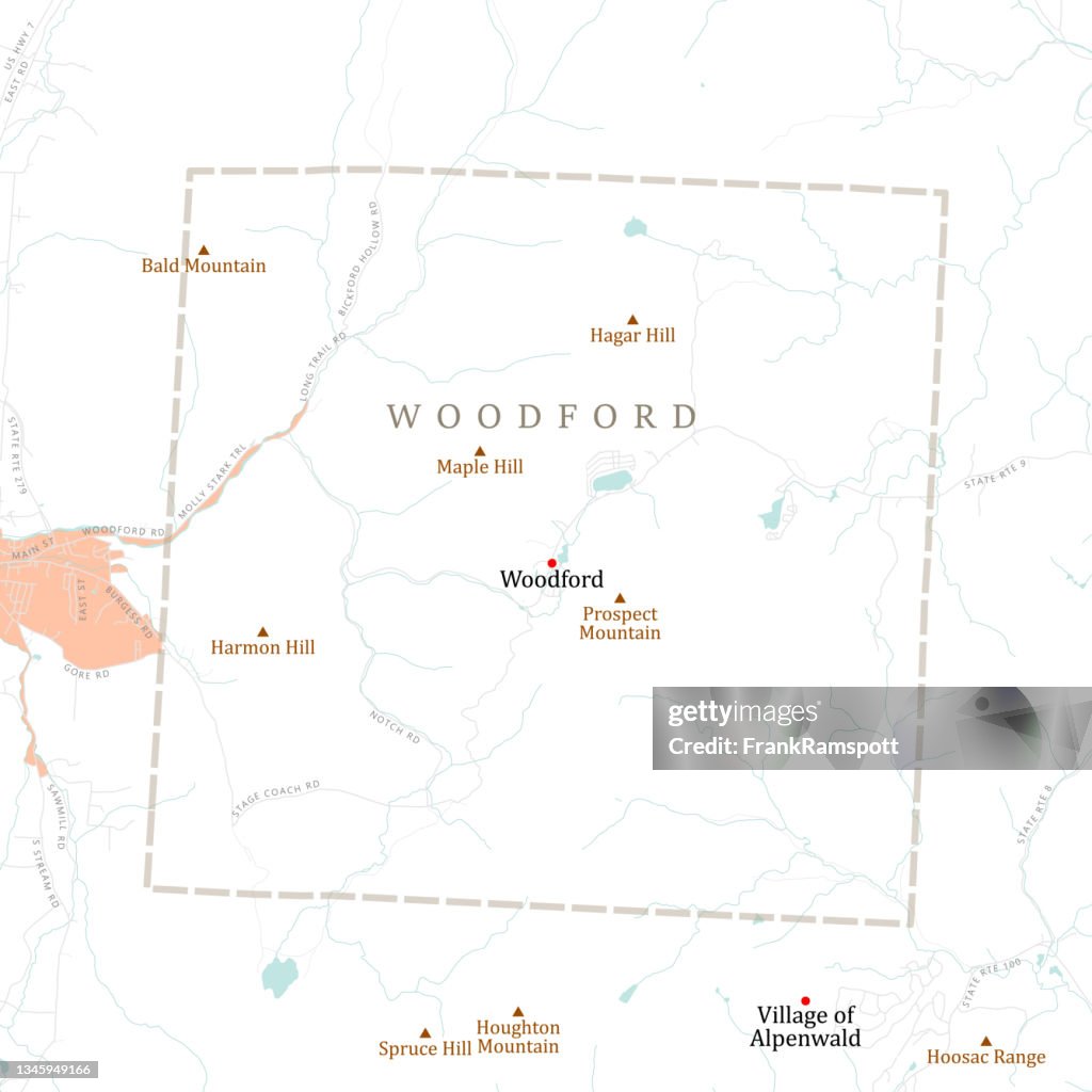 VT Bennington Woodford Vector Road Map