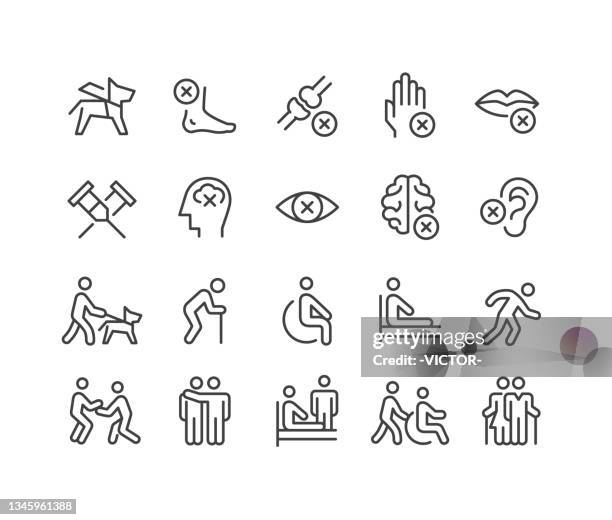 symbole für behinderte - classic line series - spital mann patient stock-grafiken, -clipart, -cartoons und -symbole