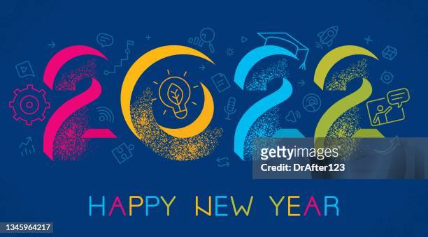2022 happy new year e learning concept - learning objectives icon stock illustrations