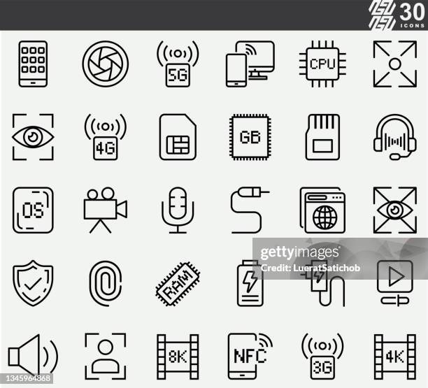 ilustrações de stock, clip art, desenhos animados e ícones de mobile device components line icons - memória de acesso aleatório
