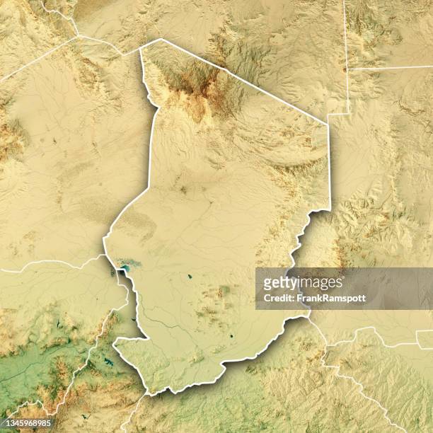 chad 3d render topographic map color border - lake chad stock pictures, royalty-free photos & images