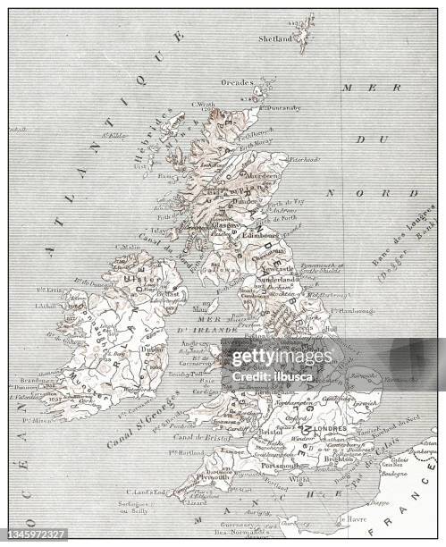 antique french map of uk and ireland - ireland map stock illustrations