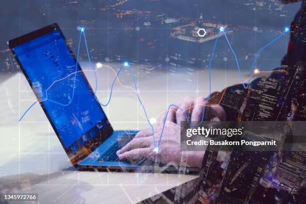 double exposure trading growth graph on business and investment. - man double exposure profit concept imagens e fotografias de stock