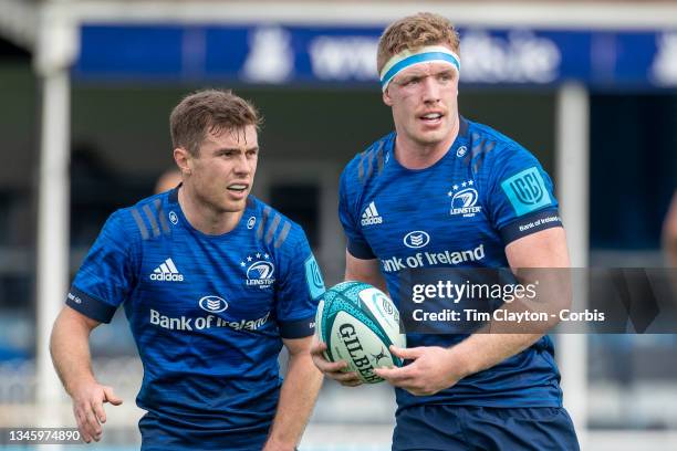 October 9: Luke McGrath of Leinster and Dan Leavy of Leinster during the Leinster V Zebre, United Rugby Championship match at RDS Arena on October...