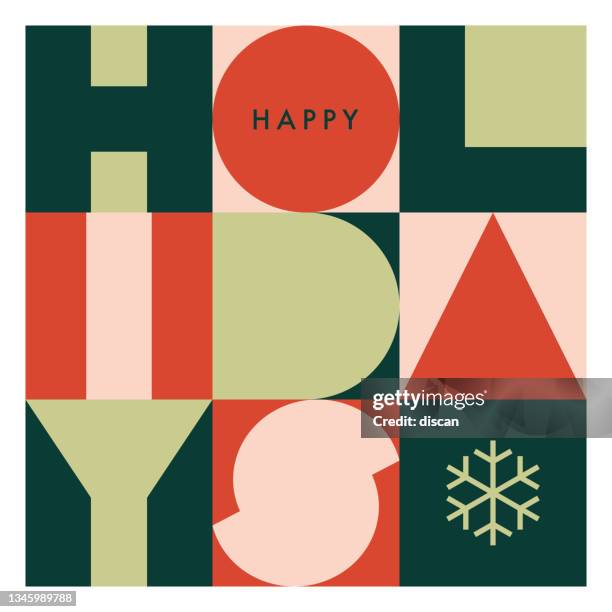 illustrations, cliparts, dessins animés et icônes de carte géométrique happy holidays avec salutations typographiques. - carte voeux