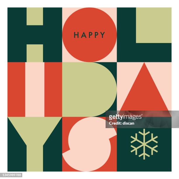 happy holidays geometric card with typography greetings. - holiday stock illustrations