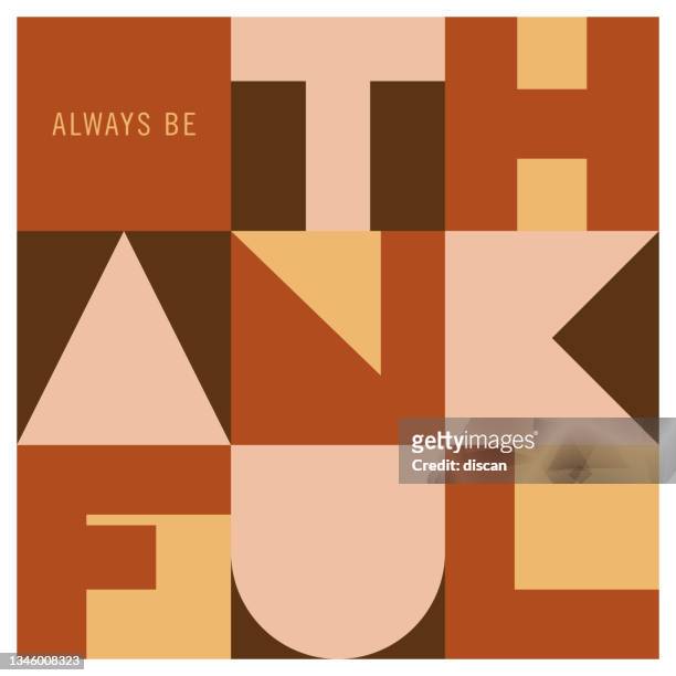 stockillustraties, clipart, cartoons en iconen met happy thanksgiving card with geometric typography. - gratitude