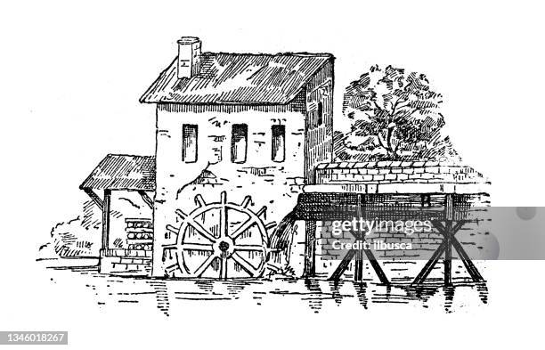 antique illustration: mill - watermill stock illustrations