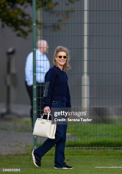 Amanda Staveley smiles as she watches training during the Newcastle United Training Session at the Newcastle United Training Centre on October 11,...