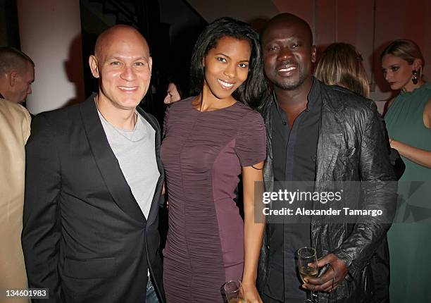 Craig Robins, Ashley Shaw-Scott and David Adjaye attend Design Miami 2011 designer of the year dinner at Moore Building on December 2, 2011 in Miami,...