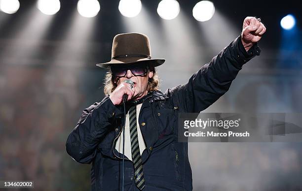 Udo Lindenberg performs live during the 'Rock Gegen Rechts" concert on December 2, 2011 in Jena, Germany. The event is a reaction to the killings of...