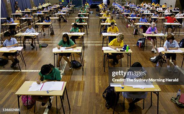 Year 6 students from various schools sitting the exam for entry into select high schools at Tempe High School in Sydney, 13 March 2008.