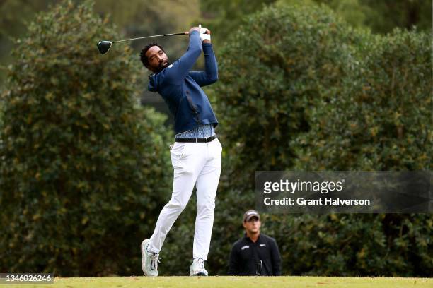 Former NBA player J.R. Smith of the North Carolina A&T Aggies hits a tee shot on the 6th hole during the Phoenix Invitational at Alamance Country...