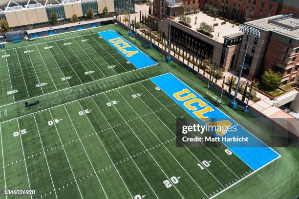 In this photo illustration, in an aerial view, Spaulding Field at the Wasserman Football Center at the UCLA campus, June 2021, in Los Angeles,...