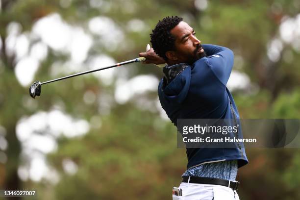 Smith of the North Carolina A&T Aggies hits his tee shot on the 9th hole during the Phoenix Invitational at Alamance Country Club on October 11, 2021...