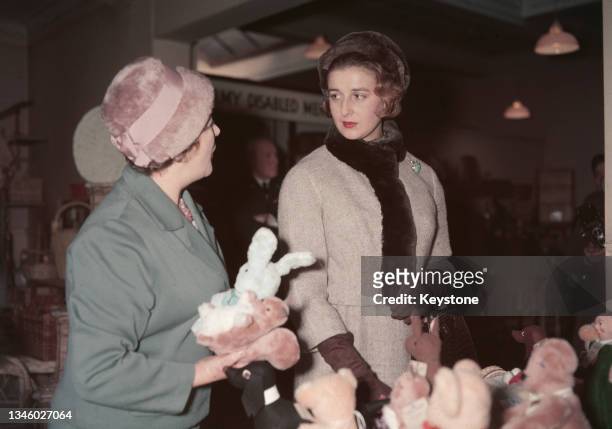 Princess Alexandra of Kent visits an Army Disabled Men's workshop in London, UK, circa 1960.