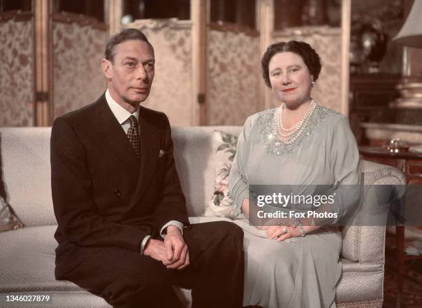 King George VI and Her Majesty Queen Elizabeth at Buckingham Palace in London, 1942.