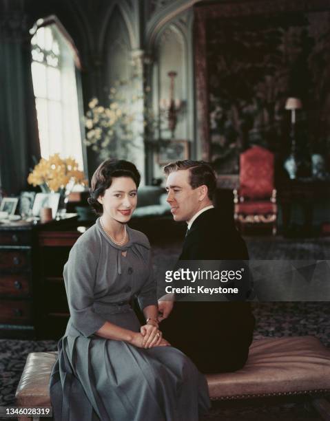 Princess Margaret and Antony Armstrong-Jones pictured together at the Royal Lodge in Windsor, after the announcement of their engagement, 27th...
