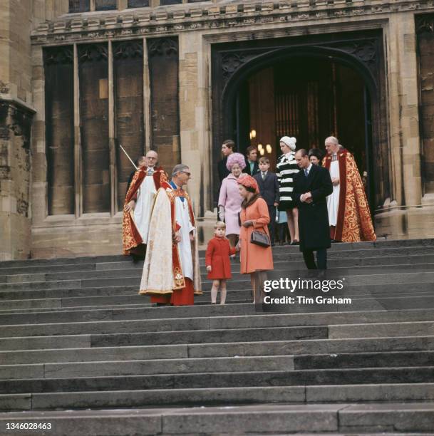 The royal family attend a service on Christmas morning at St George's Chapel, Windsor, UK, 25th December 1968. Amongst them are Queen Elizabeth II...