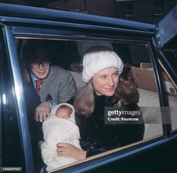 Prince Richard, Duke of Gloucester and Brigitte, Duchess of Gloucester leave St Mary's Hospital in London with their daughter Lady Davina Windsor,...