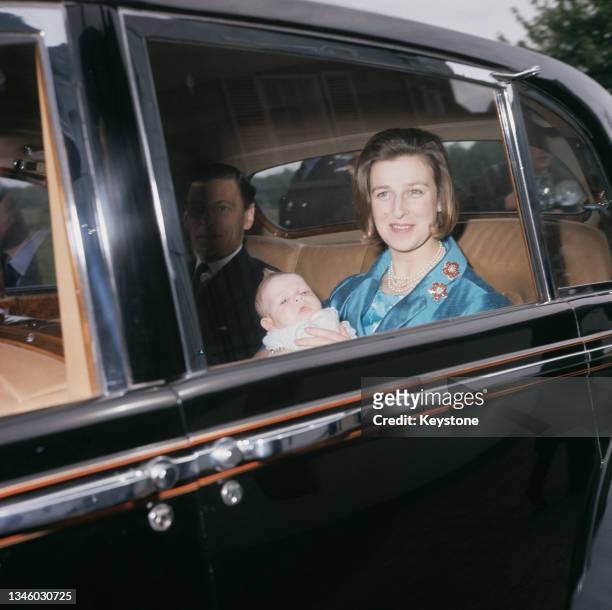 Princess Alexandra with her husband Sir Angus Ogilvy and their son James Ogilvy in London, UK, 11th May 1964.