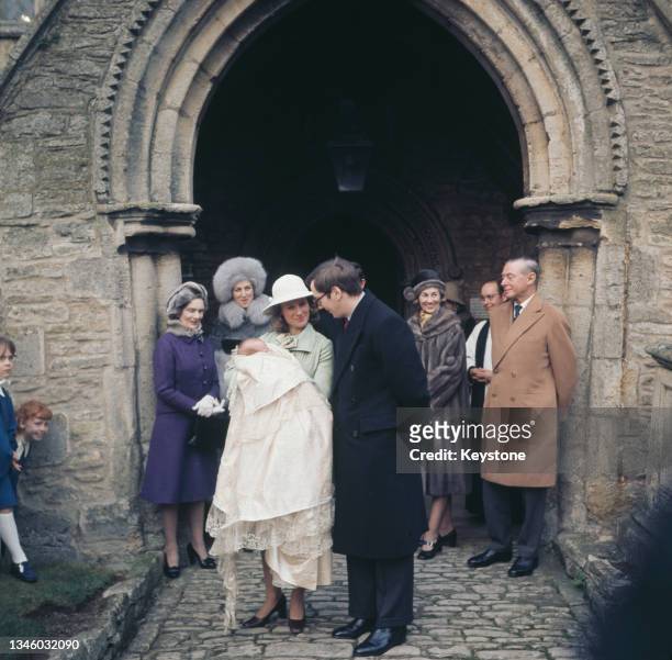 Prince Richard, Duke of Gloucester and his wife Birgitte, Duchess of Gloucester, at the christening of their son Alexander Windsor, the Earl of...