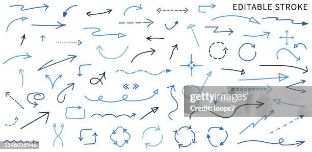 hand drawn arrow set - editable stroke - thin drawn circle stock illustrations