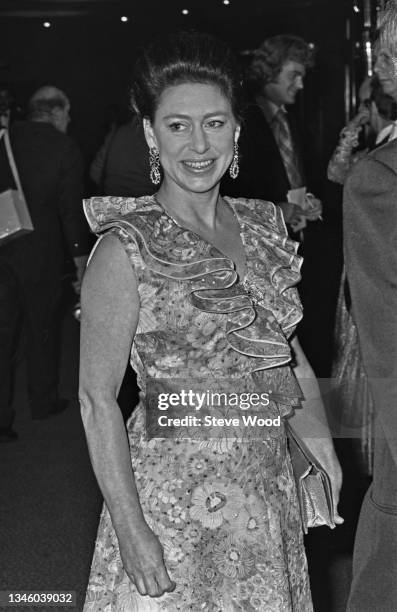 Princess Margaret at the film premiere of 'Hitler: The Last 10 Days', London, UK, 7th May 1973.