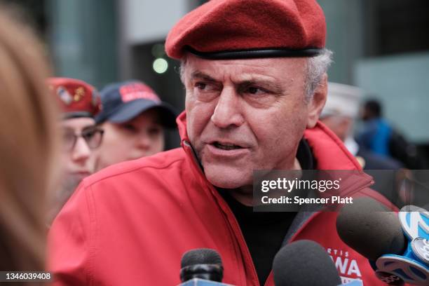 Republican mayoral candidate Curtis Sliwa participates in the annual Columbus Day Parade in Manhattan after it was canceled last year due to the...