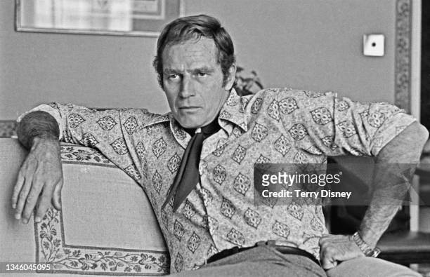American actor Charlton Heston , UK, May 1973.