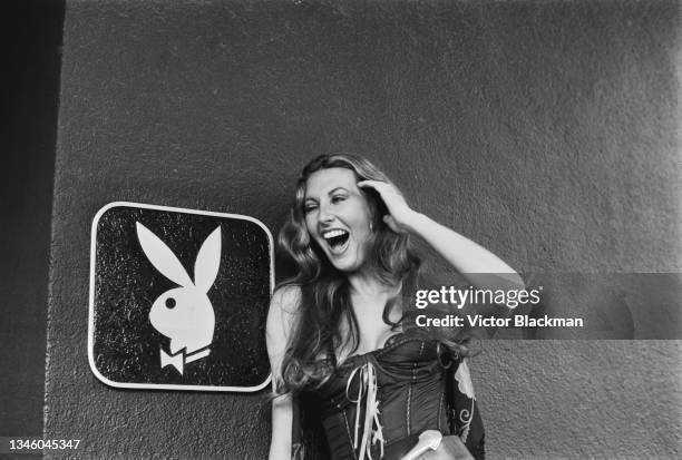 S Playmate of the Year Marilyn Cole, the first British woman to hold that title, at the Playboy Club in London, UK, May 1973.