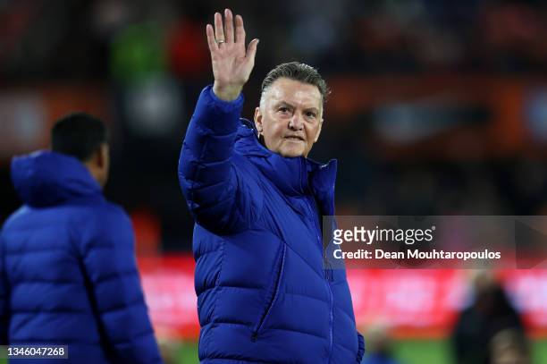 Louis van Gaal, head coach of Netherlands reacts during the 2022 FIFA World Cup Qualifier match between Netherlands and Gibraltar at De Kuip on...